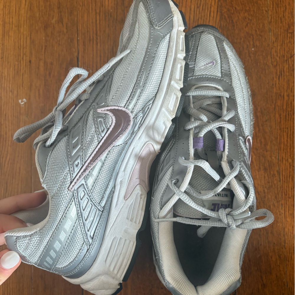 Nike Metallic Gray and Purple Running Shoes